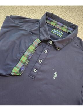 William Murray Golf Polo Mens Size Large Blue Performance Stretch Plaid Trimming